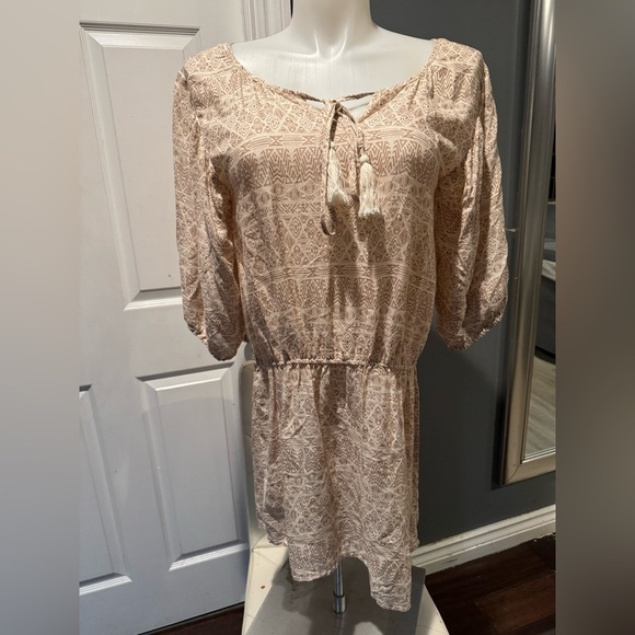 Lagaci Gold Tan Sundress with Scoop Neck and Bishop Sleeves - Picture 1 of 7